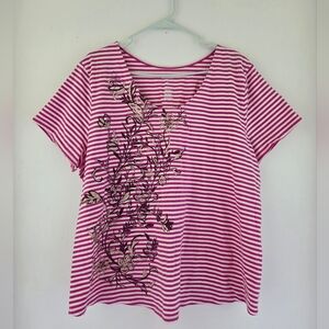 St. John's Bay Size: 3X Floral Striped Shirt
